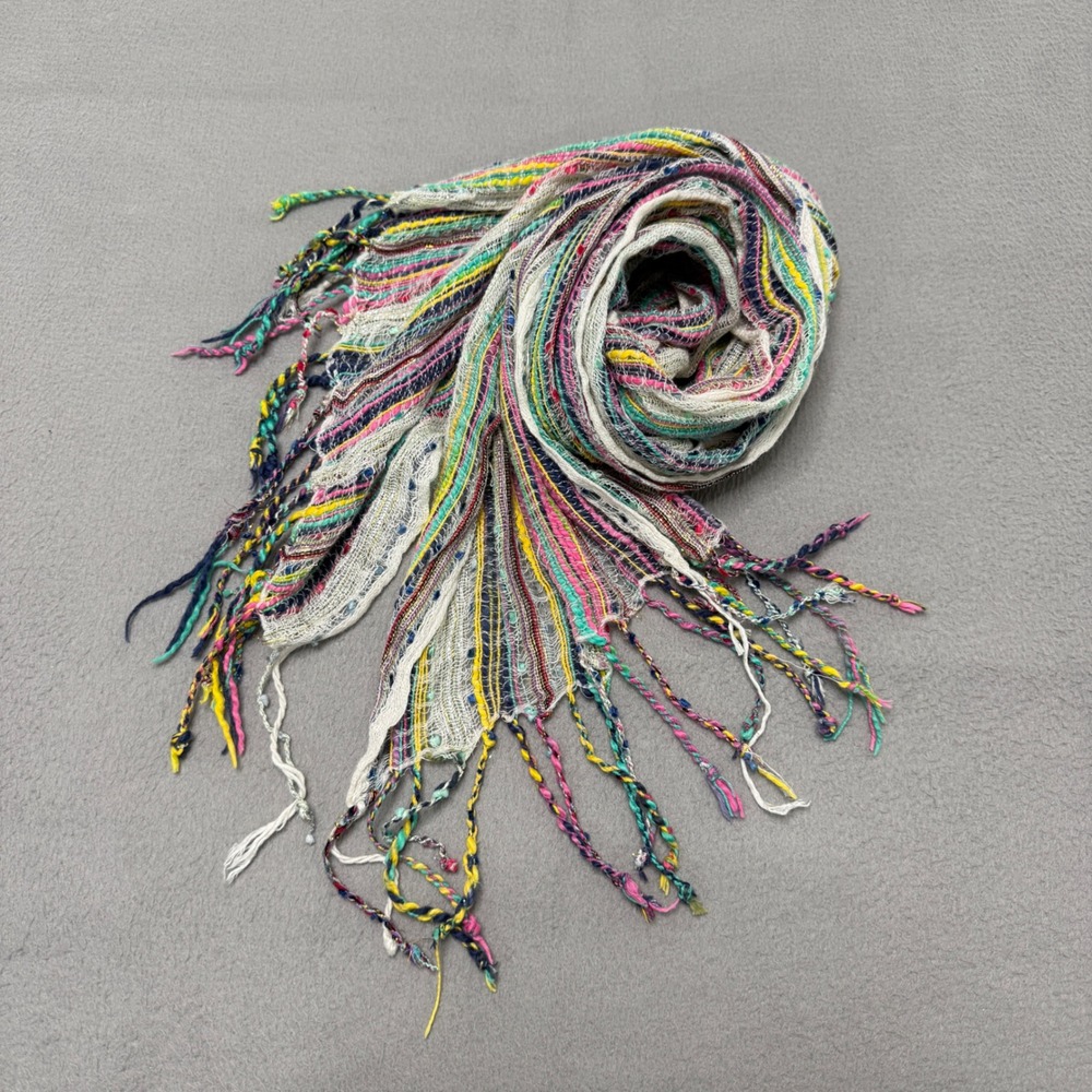 Scarf Womens Multi Color Striped Metallic Tassel Fringe Boho Wrap Skinny 90s Y2K